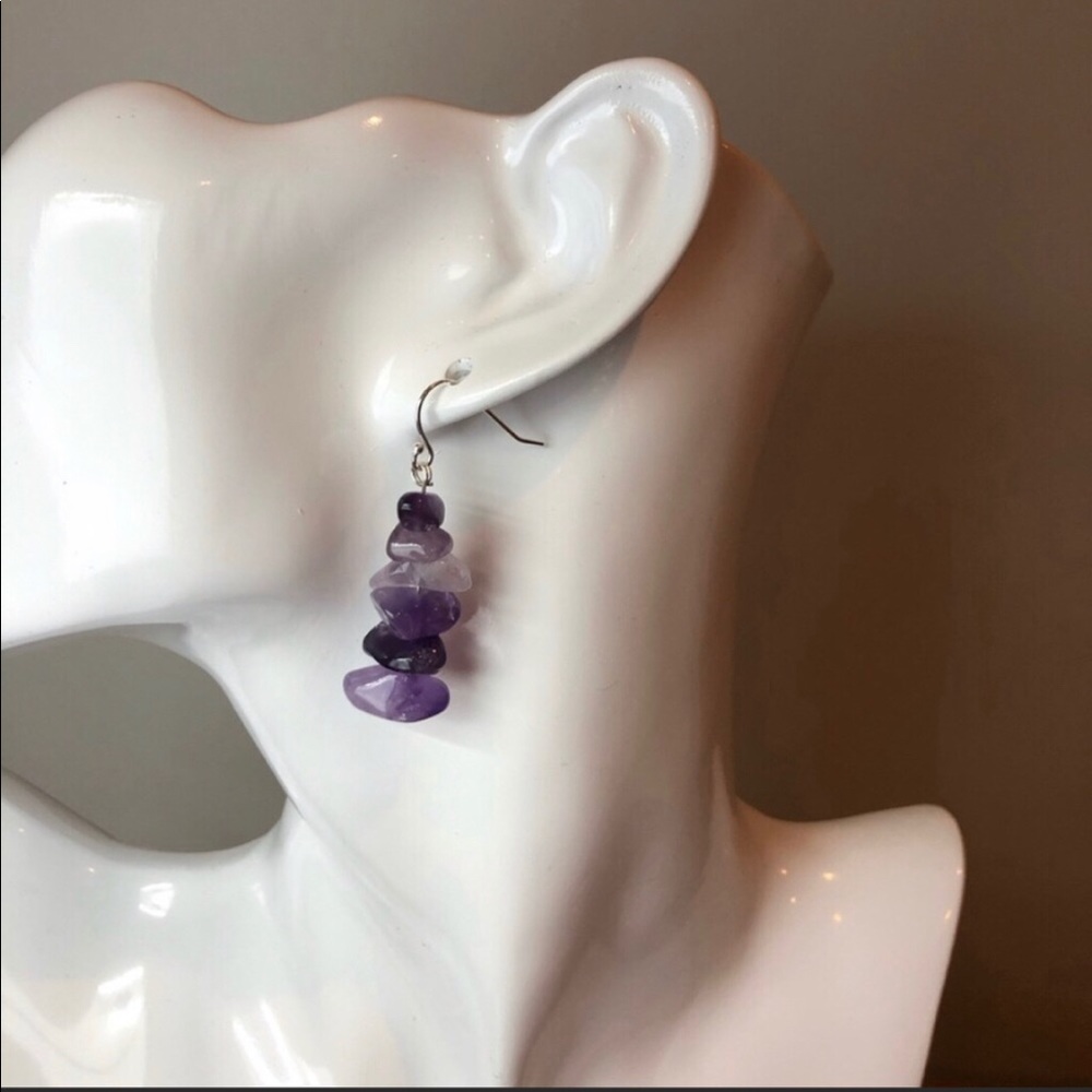 -Amethyst chip sterling silver dangle earrings handmade